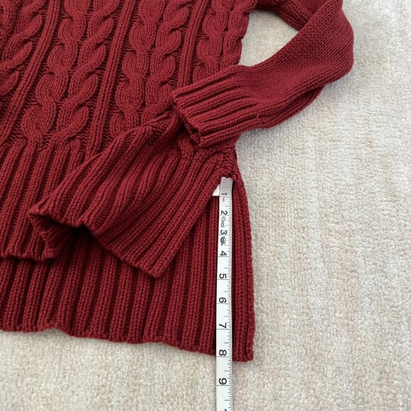 Forever 21 Cotton Chunky Cable Knit Red V-Neck Long Tunic Sweater S - Picture 6 of 9